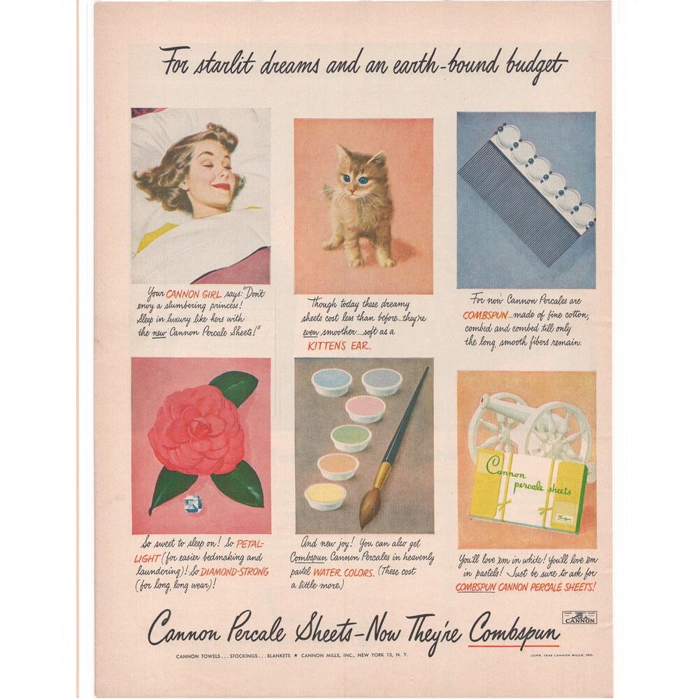 Cannon Bed Sheets / Western Electric Magazine Advertisement 1949 Vintage Home